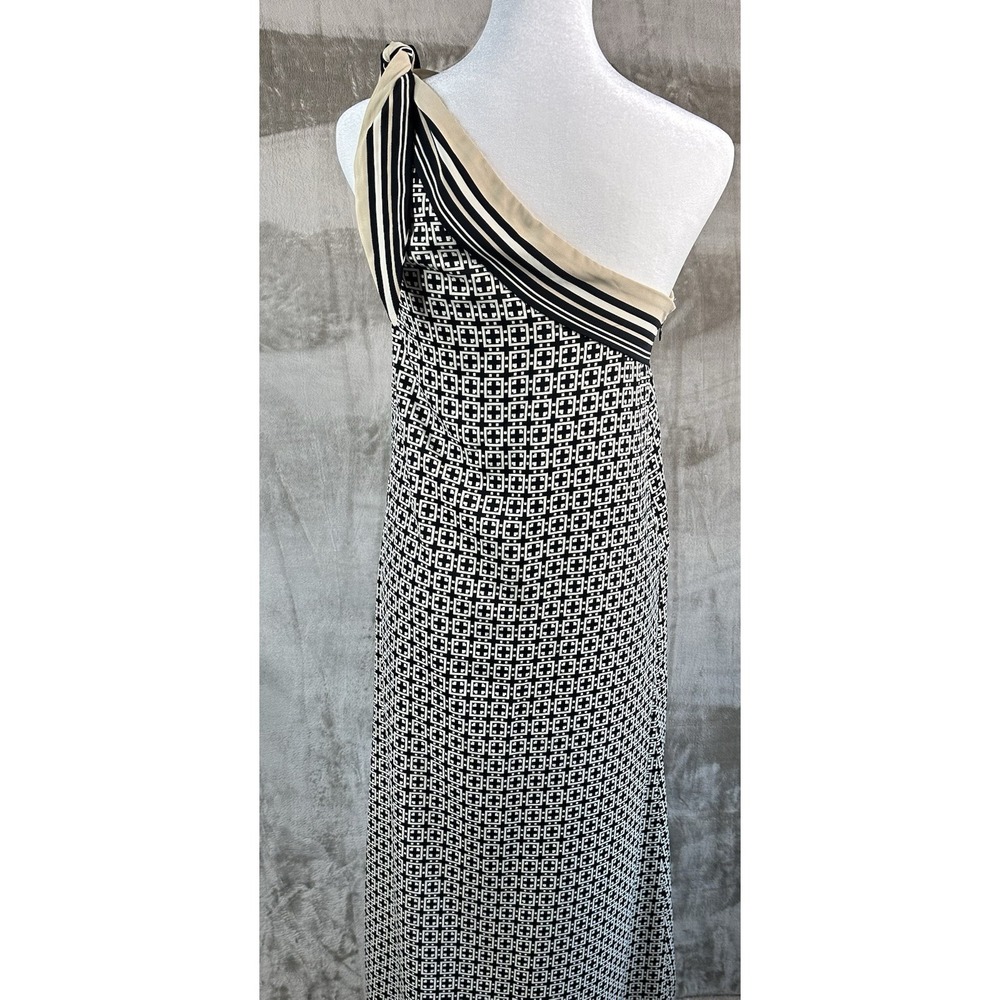 Abercrombie & Fitch Womens XS One Shoulder Tie Scarf Maxi Dress Black Beige - Picture 12 of 15